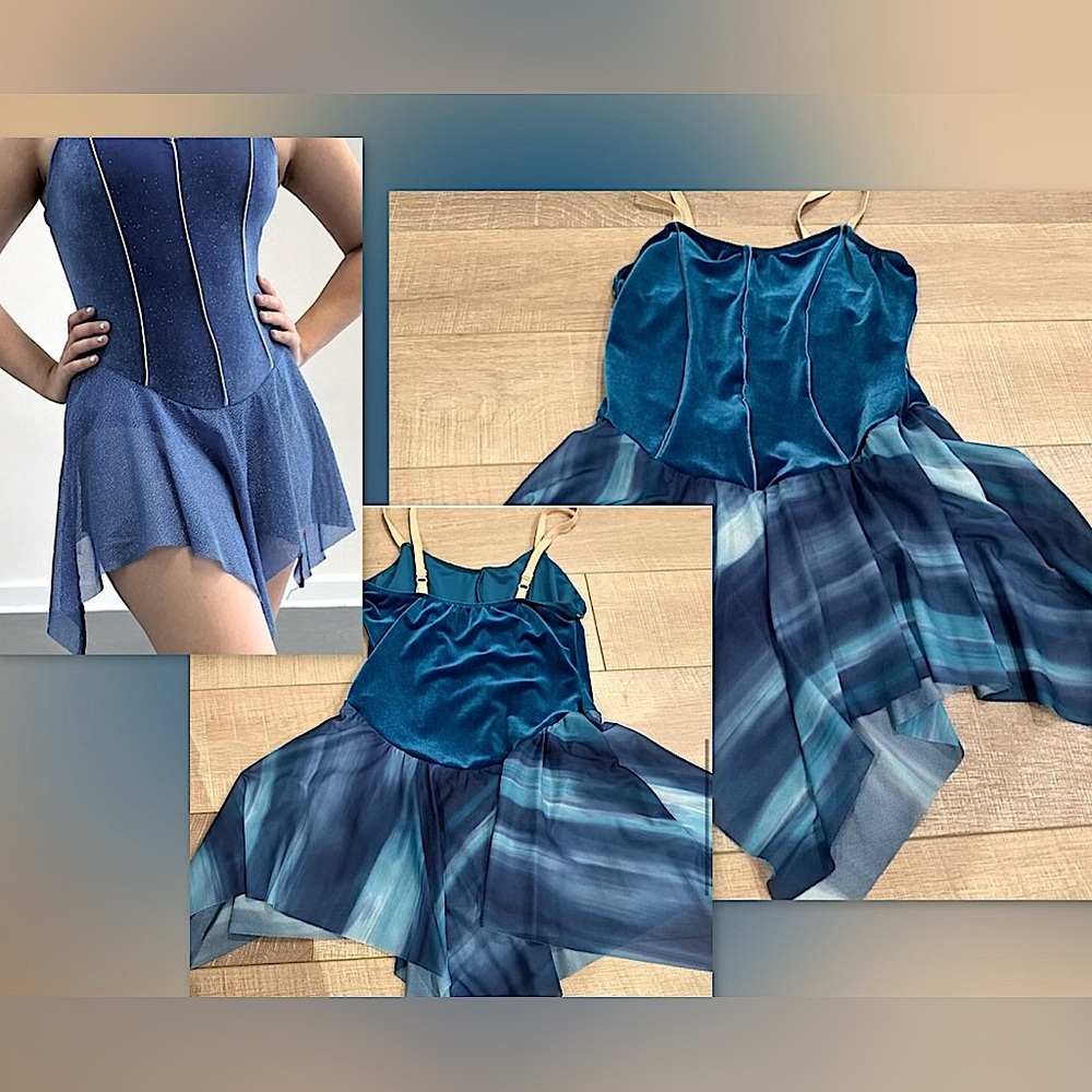 🦋Curtain Call Lyrical Contemporary Velvet Corset Dance Costume Dress, Blue